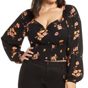 Leith NEW Smudge Floral Crop Top Black Small Romantic Garden Party Cottagecore